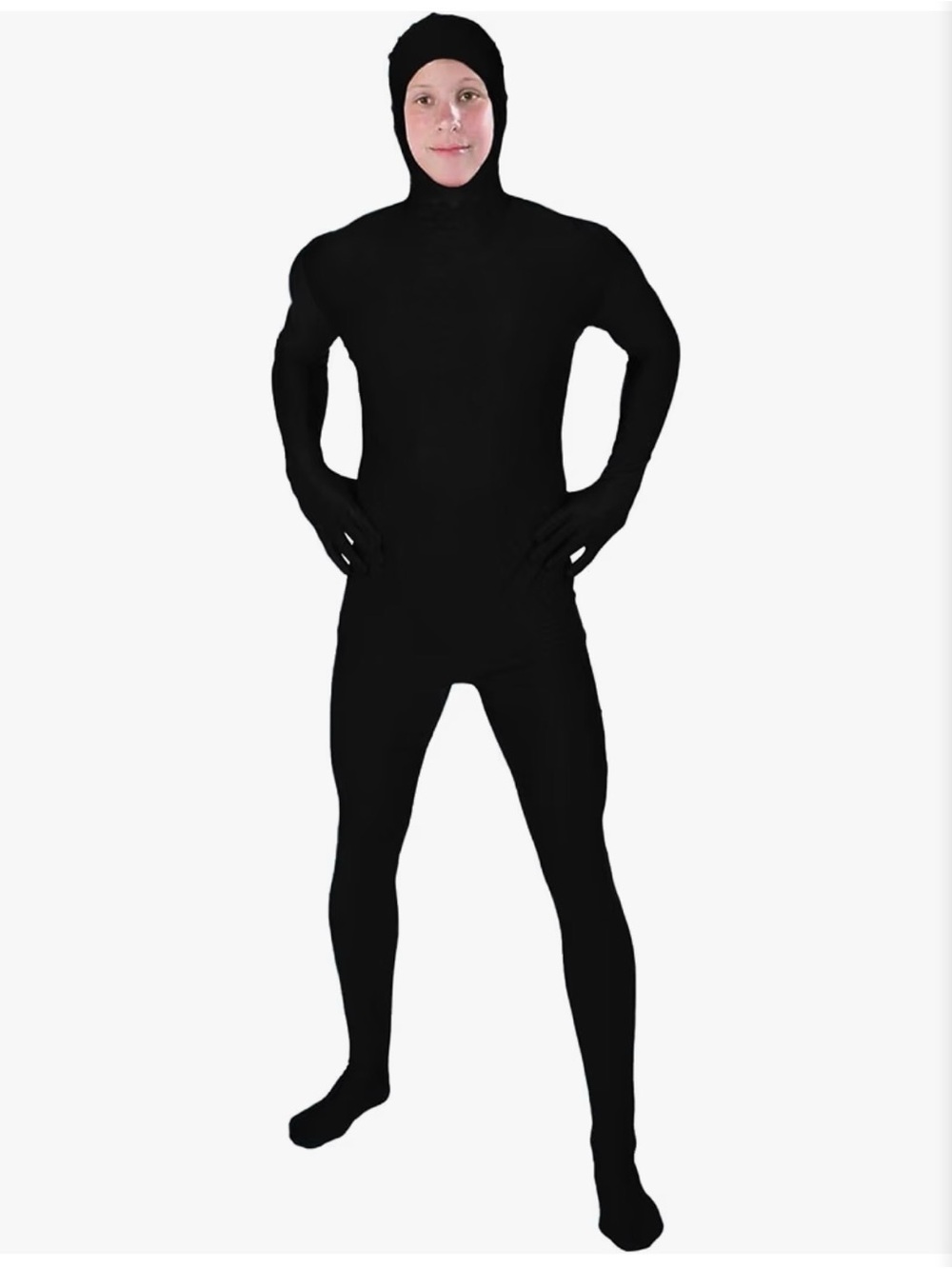 Kids Full Body Black Undersuit - Hooded Performance Layer, size 10-12